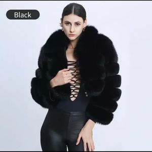 Fox fur crop jacket black size small